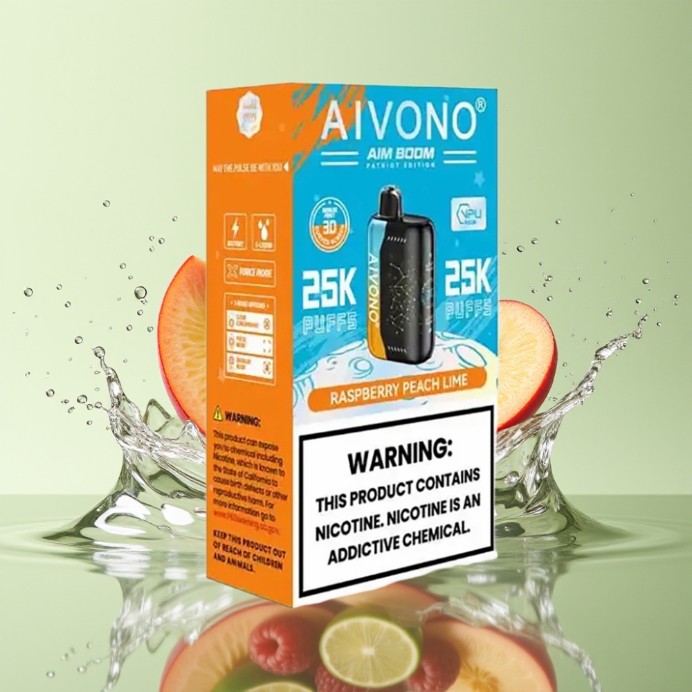 Aivono AIM BOOM 25000 Puffs 28ml 650mAh Tipo-C Framboesa Pêssego Lima