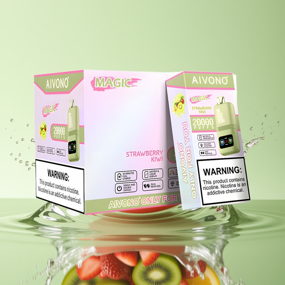 Aivono AIM MAGIC 20000 Puffs 26ml Morango Kiwi Dual Mesh LCD Tipo-C 600mAh
