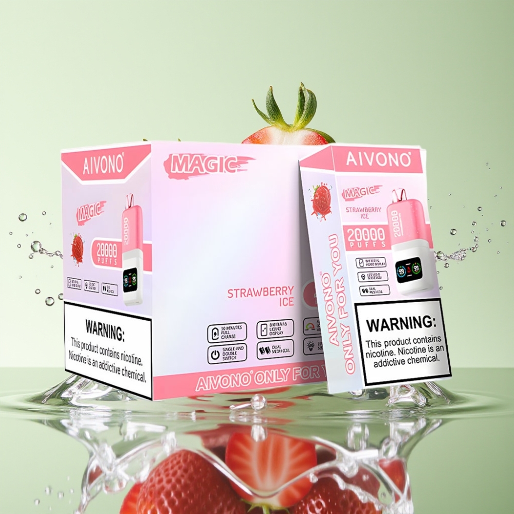 Aivono Aim Magic 20000 Puffs 26ml Morango Gelo Dual Mesh LCD Tipo-C Recarregável