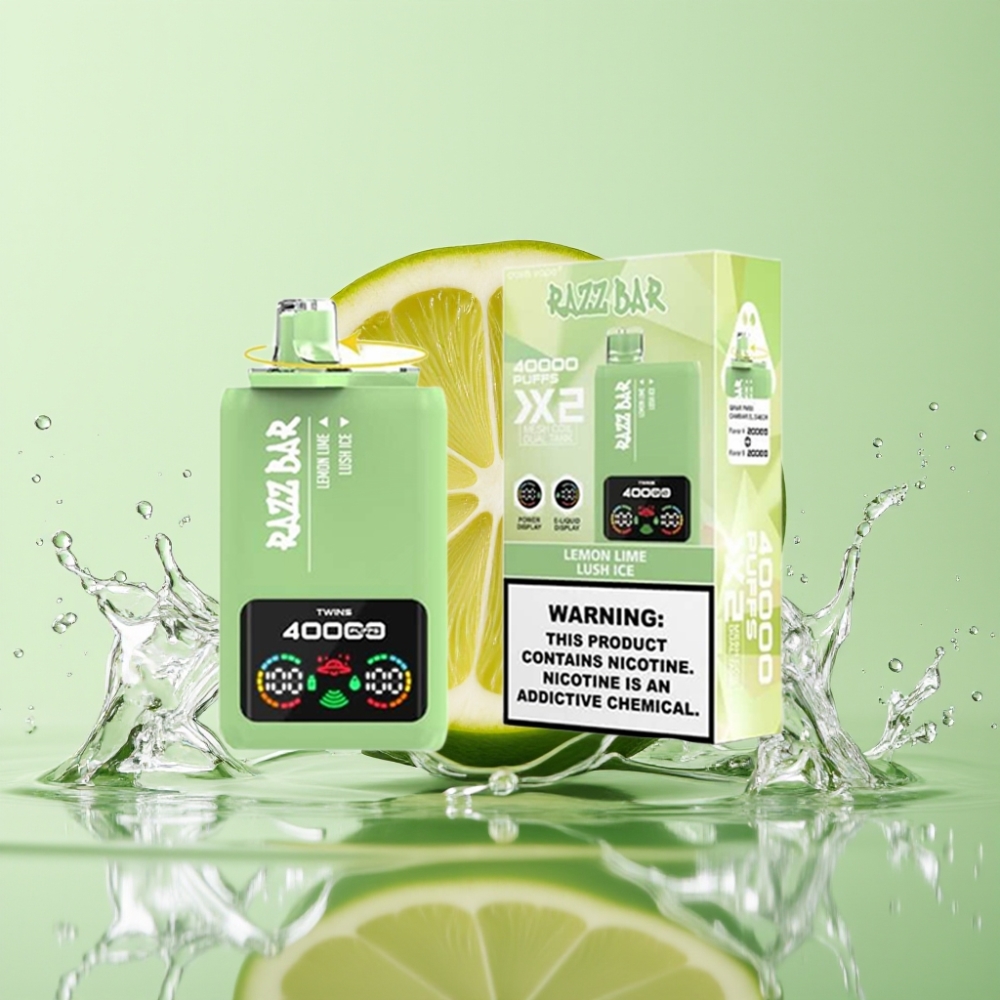 Razz Bar 40000 Puffs Tela de Energia Bobina Dupla 1.0Ω Sabor Limão Lima e Gelo Refrescante Razz Bar 40000 Puffs Tela de Energia Bobina Dupla 1.0Ω Sabor Limão Lima e Gelo Refrescante