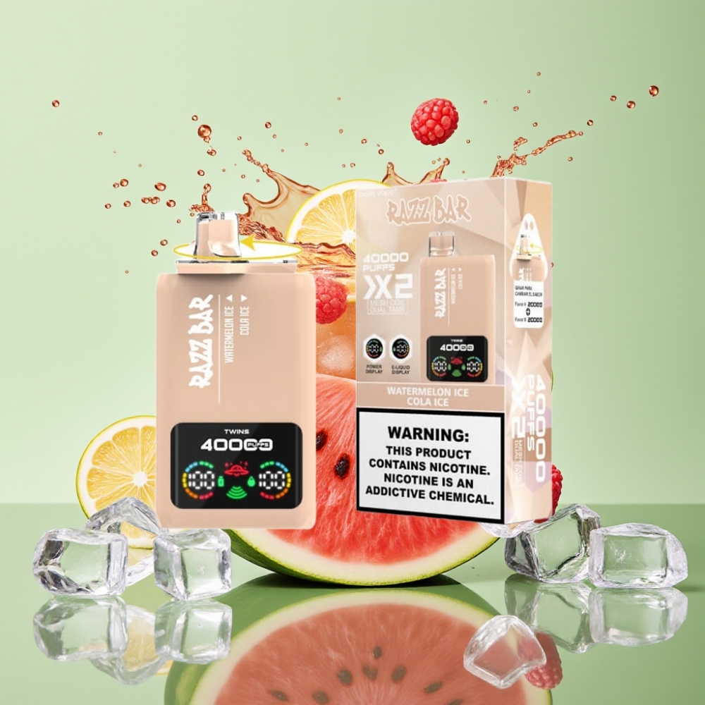 Razz Bar 40000 Puffs Tela de Potência 1.0Ω×2 Bobina Malha 650 mAh USB-C 2%5% Nicotina SABOR MELANCIA GELADA & COLA GELADA Razz Bar 40000 Puffs Tela de Potência 1.0Ω×2 Bobina Malha 650 mAh USB-C 2%5% Nicotina SABOR MELANCIA GELADA & COLA GELADA