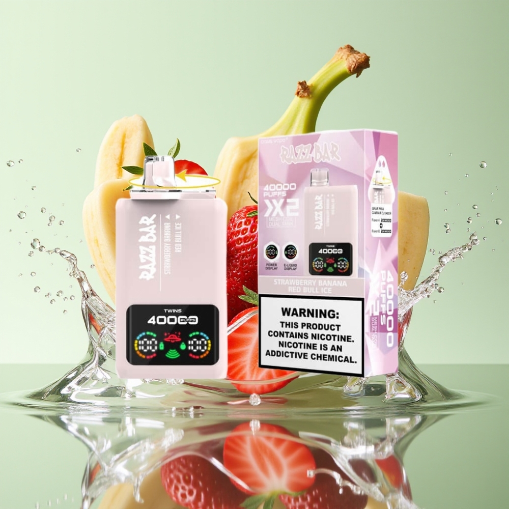 Razz Bar 40000 Puffs Tela de Potência Bobina Dupla 1.0Ω Morango Banana & Red Bull Ice Razz Bar 40000 Puffs Tela de Potência Bobina Dupla 1.0Ω Morango Banana & Red Bull Ice