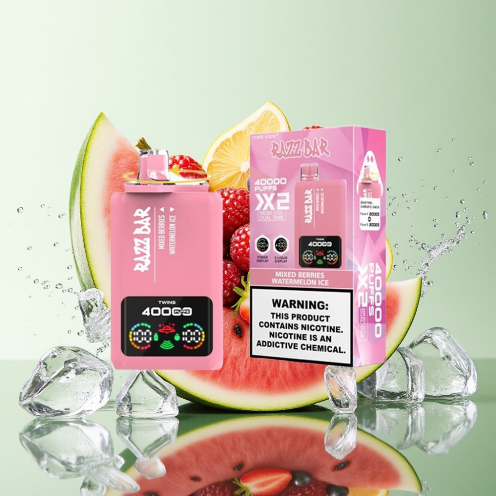 Razz Bar 40000 Puffs Tela de Potência Bobina Dupla 1.0Ω Sabor Frutas Vermelhas & Melancia Gelada Razz Bar 40000 Puffs Tela de Potência Bobina Dupla 1.0Ω Sabor Frutas Vermelhas & Melancia Gelada