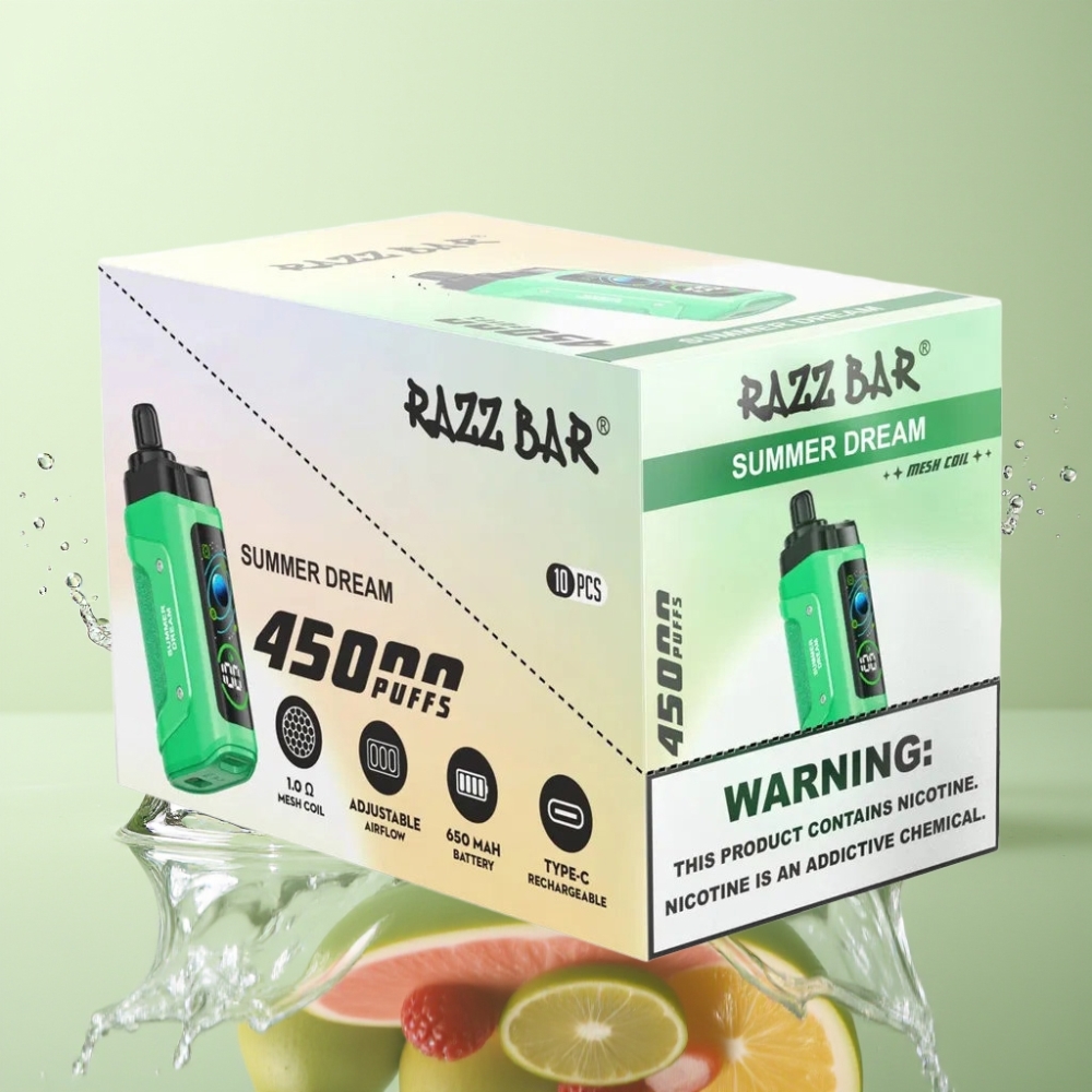 Razz Bar 45000 Puffs 1.0 Ohm Recarregável Sabor Sonho de Verão
