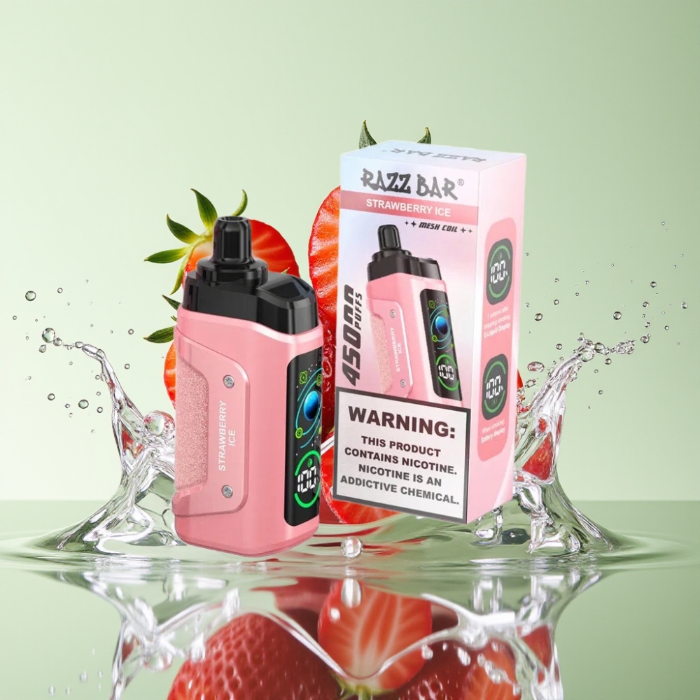 Razz Bar 45000 Puffs Bobina Mesh 1.0 Ohm Bateria 650 Mah Recarregável Type-C Sabor Morango Gelo