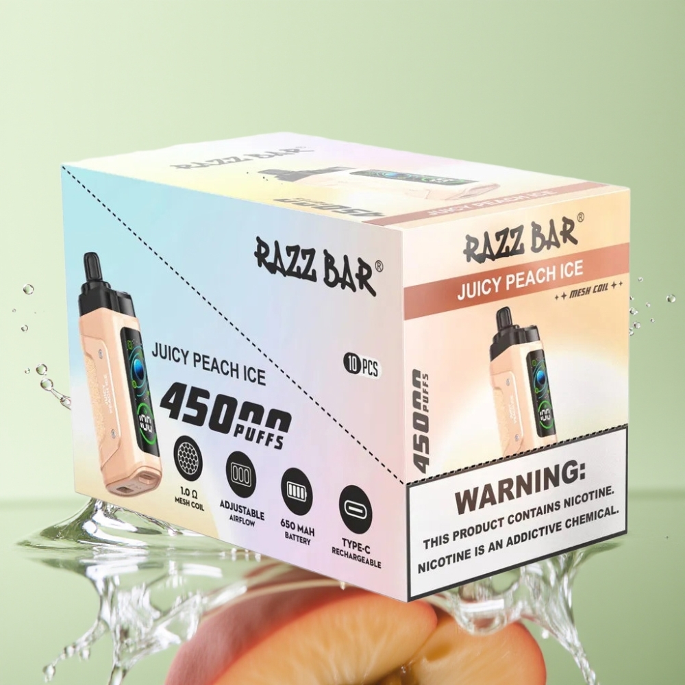 Razz Bar 45000 Puffs Bobina Mesh 1.0 Ohm Bateria 650 Mah Tipo-C Sabor Pêssego Gelado