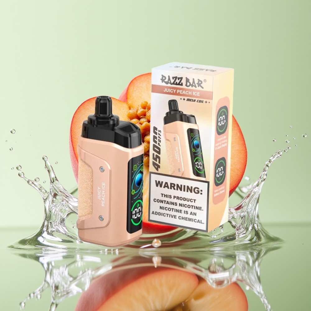 Razz Bar 45000 Puffs Bobina Mesh 1.0 Ohm Bateria 650 Mah Tipo-C Sabor Pêssego Gelado