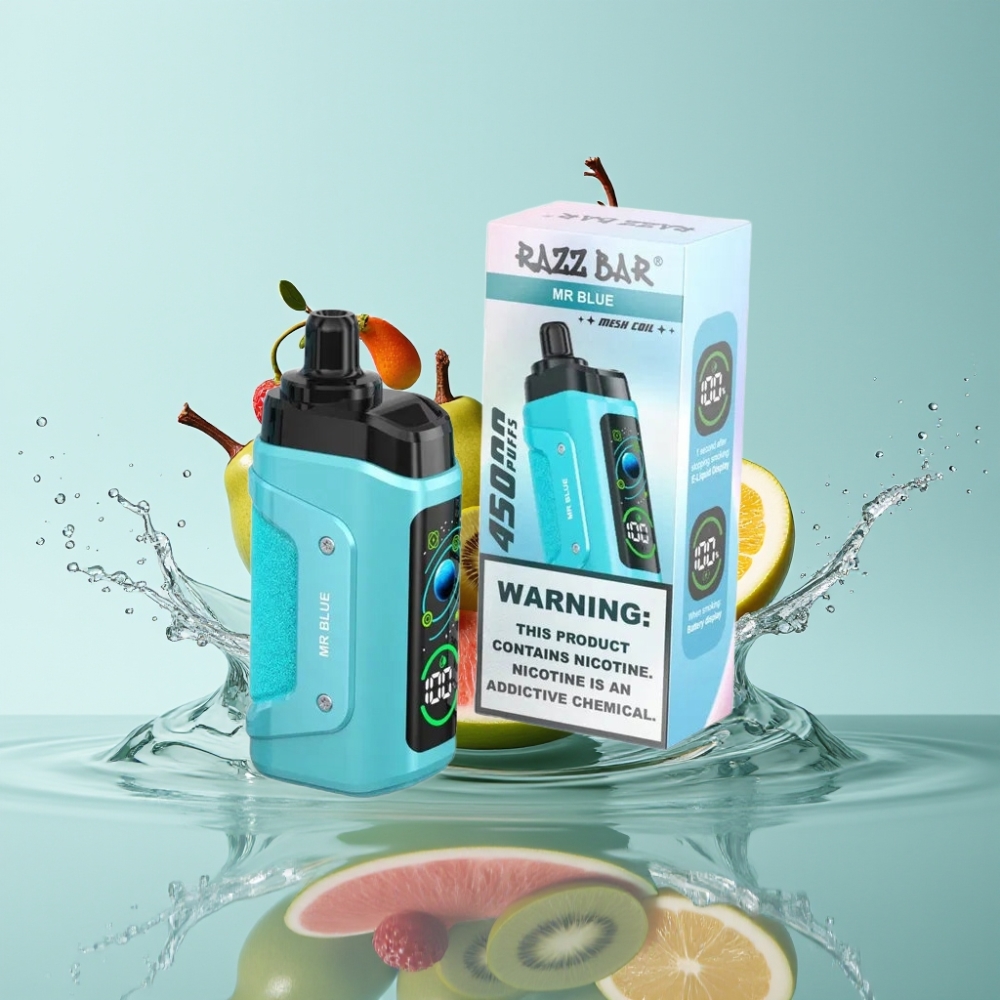 Razz Bar 45000 Puffs Bobina Mesh 1.0 Ohm Fluxo de Ar Ajustável Mr Azul