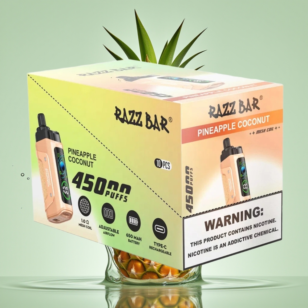 Razz Bar 45000 Puffs Bobina Mesh 1.0 Ohm Tipo-C Sabor Abacaxi Coco