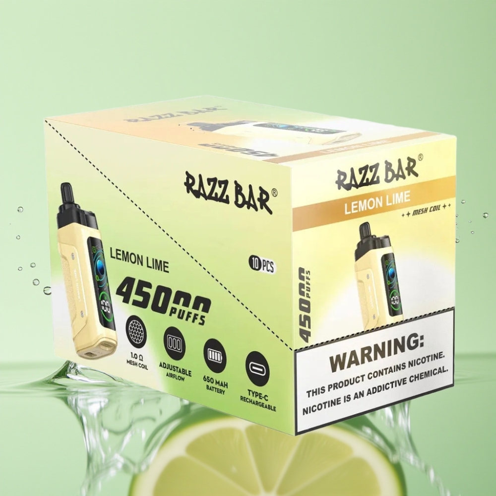 Razz Bar 45000 Puffs Resistência 1.0 Ohm Bateria 650 Mah Sabor Limão Lima