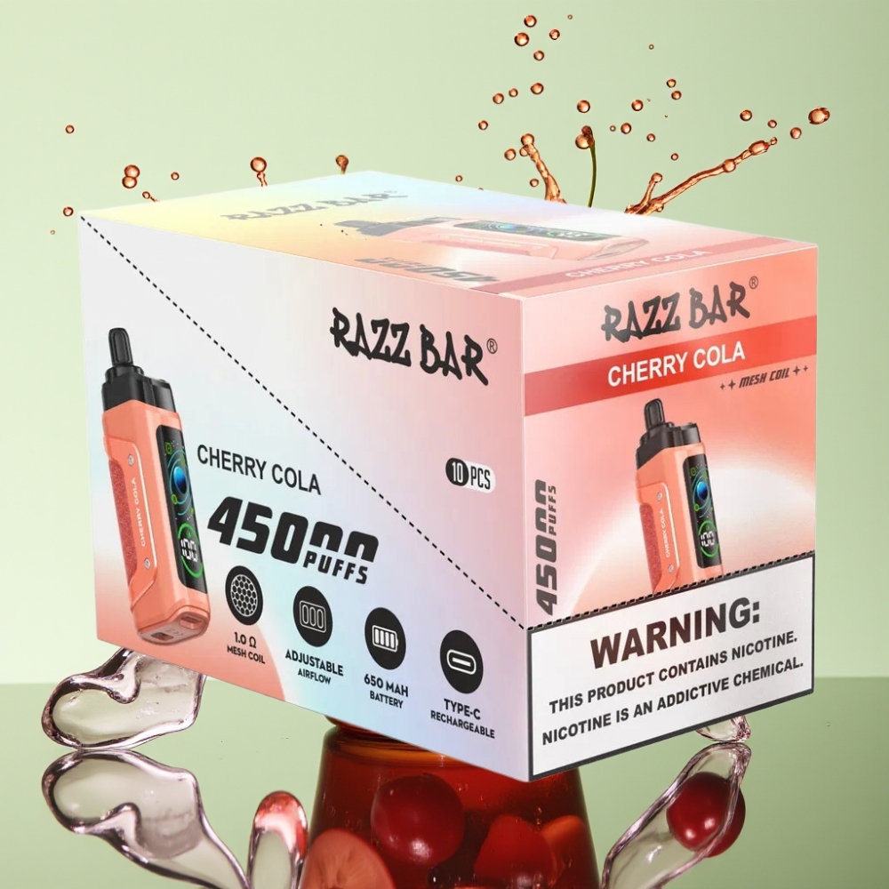 Razz Bar 45000 Puffs Resistência Mesh 1.0 Ohm Bateria 650 Mah Tipo-C Sabor Cereja-Cola