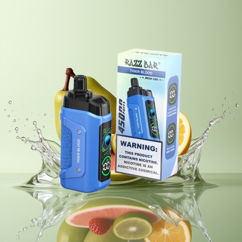 Razz Bar 45000 Puffs Tigre Sangue Bobina Mesh 1.0 Ohm Fluxo de Ar Ajustável 650 mAh Recarregável Type-C 20 mg/ml