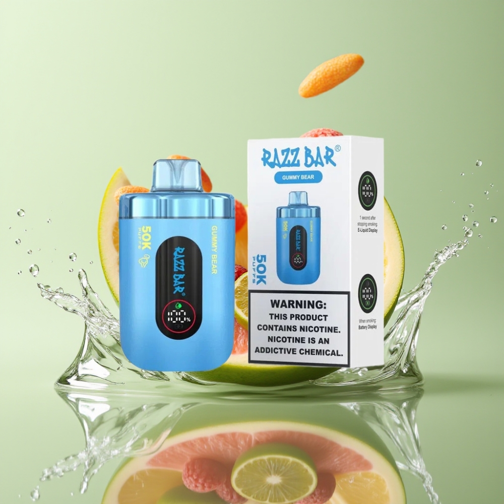 Razz Bar 50K Puffs 1.0 Ohm Mesh 650mAh Type-C 2% Nic Gummy Bear Ursinho de Goma