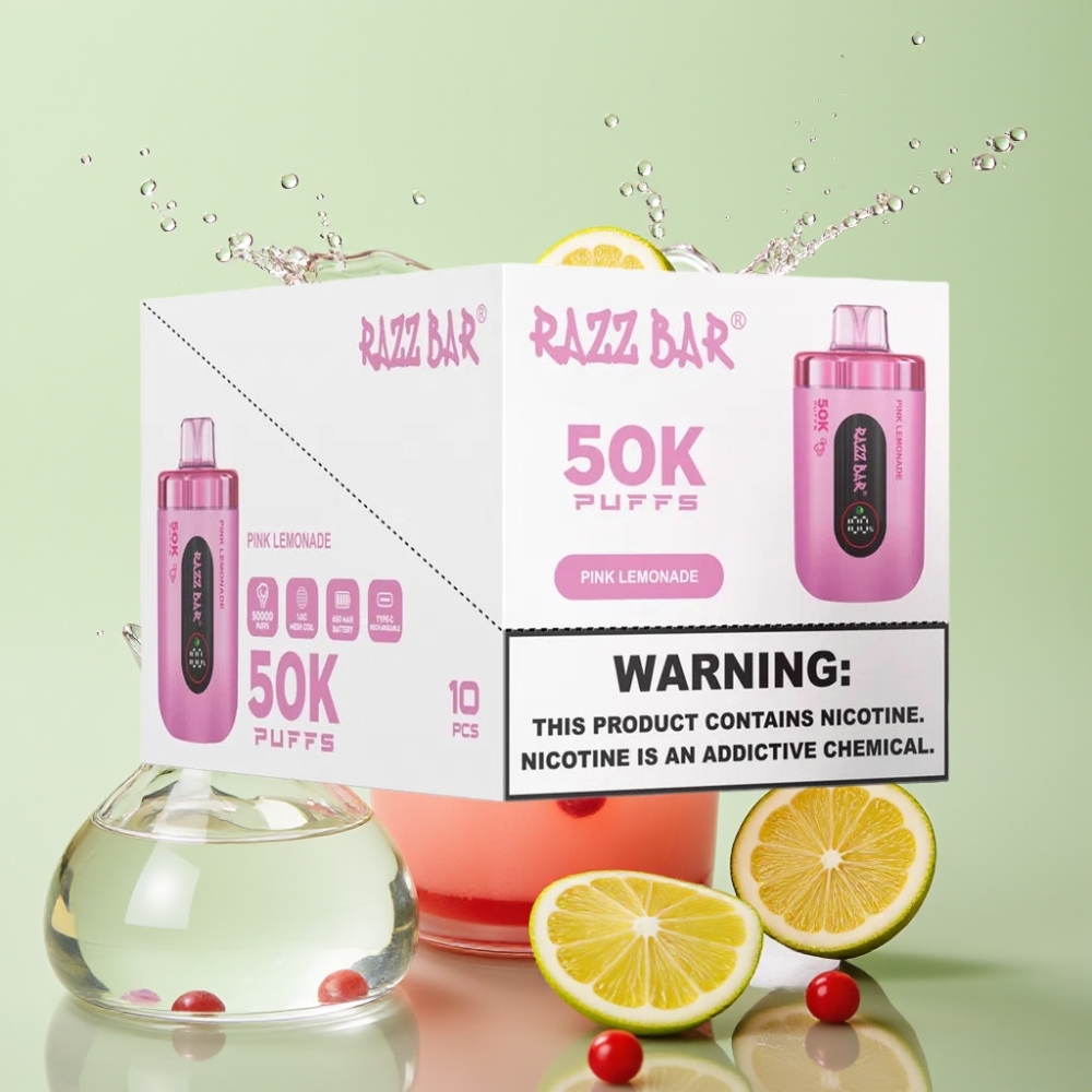 Razz Bar 50K Puffs 1.0 Ohm Mesh 650mAh Type-C 2% Nic Limonada Rosa