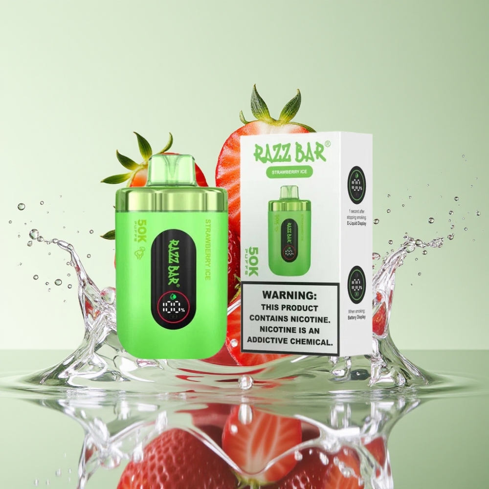 Razz Bar 50K Puffs 1.0 Ohm Recarregável Morango Gelado