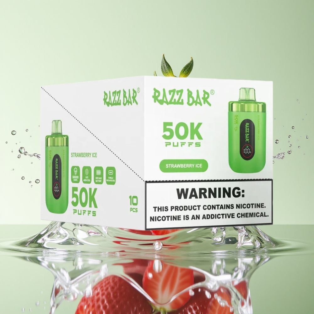 Razz Bar 50K Puffs 1.0 Ohm Recarregável Morango Gelado