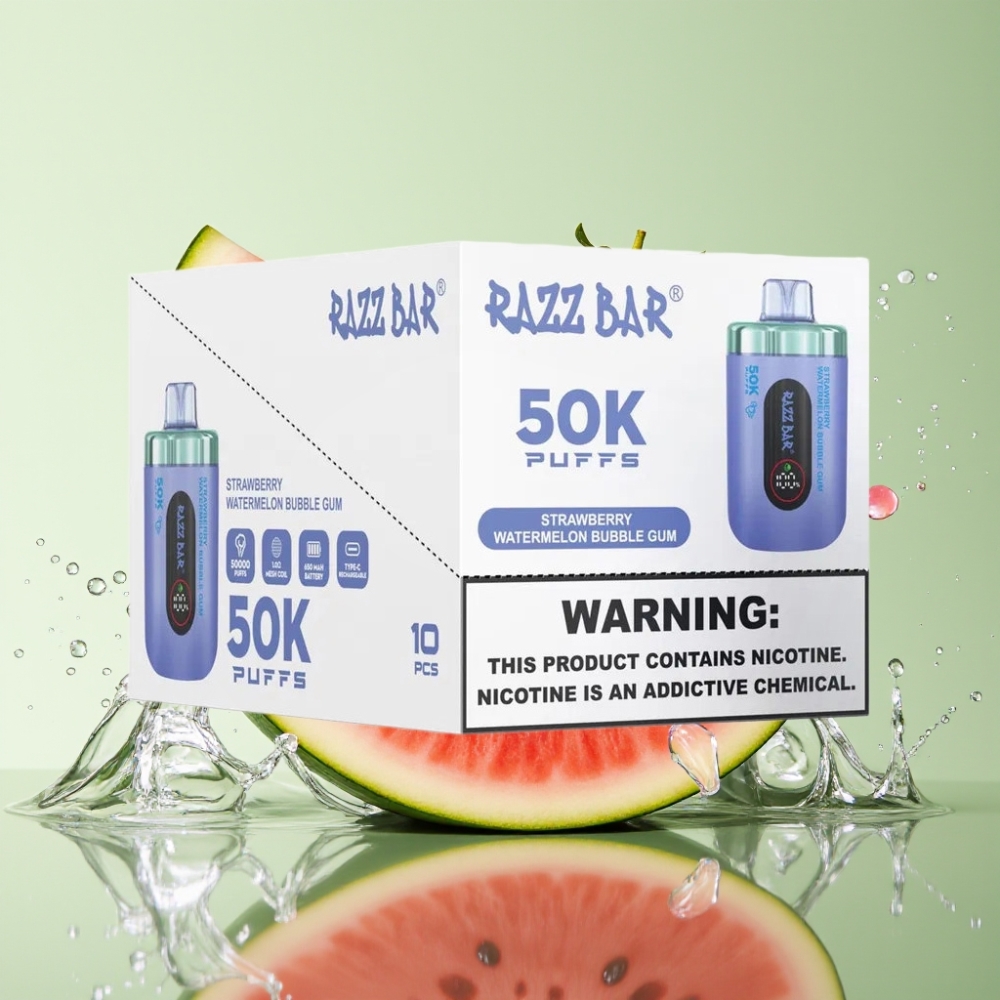Razz Bar 50K Puffs 1.0 Ohm Recarregável Morango Melancia Chiclete