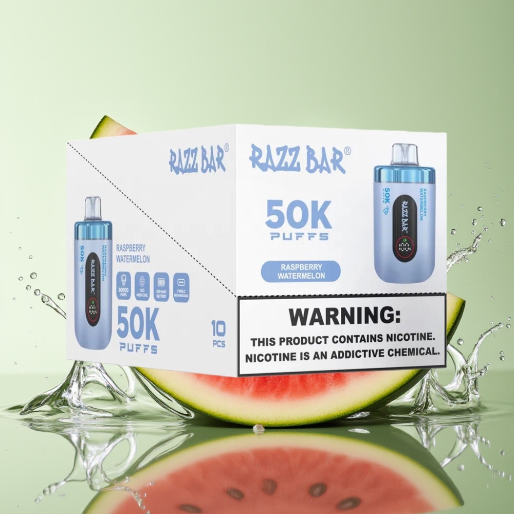 Razz Bar 50K Puffs 1.0 Ohm Recarregável Sabor Framboesa Melancia