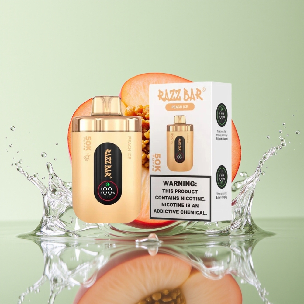Razz Bar 50K Puffs 1.0 Ohm Recarregável Tipo-C Sabor Pêssego Gelado