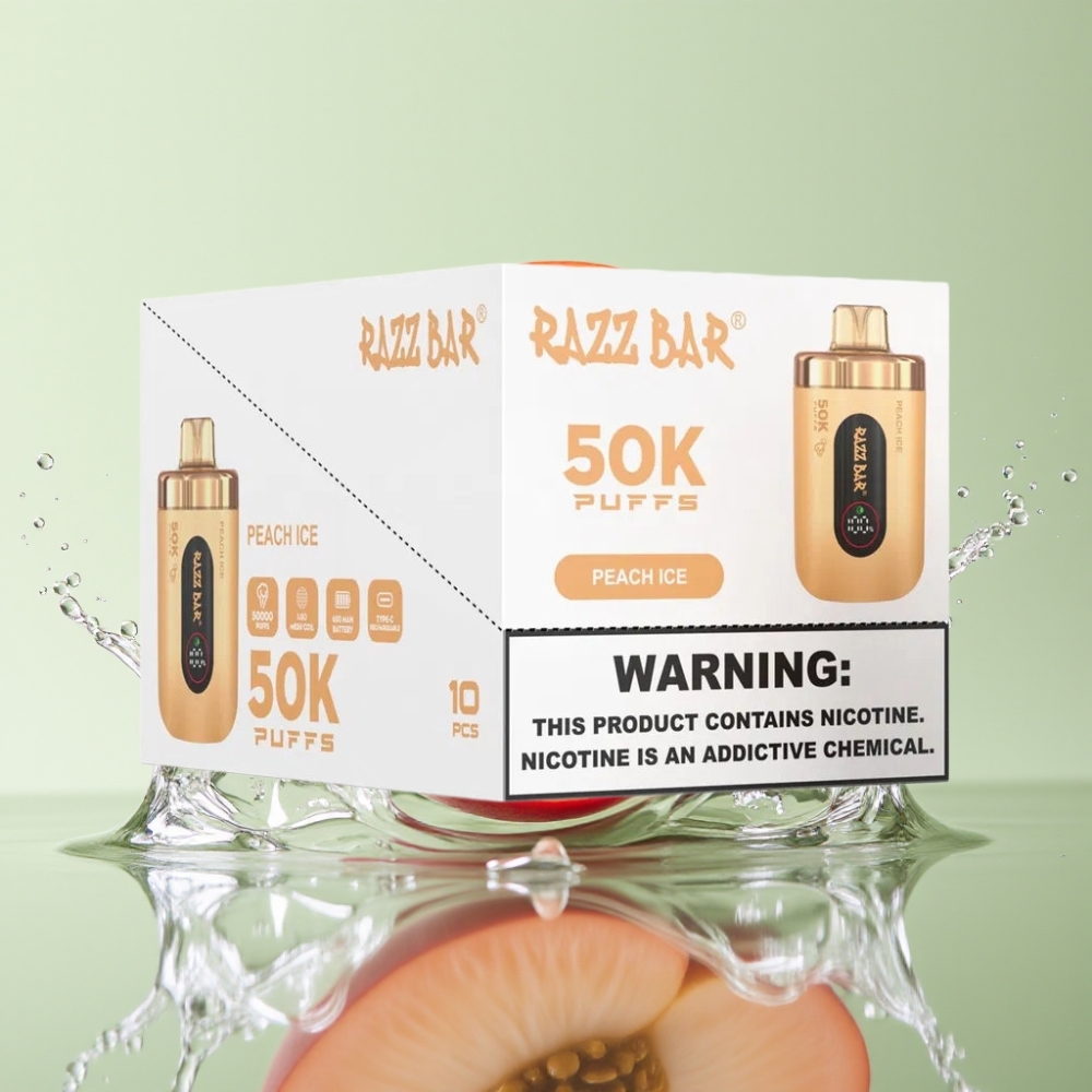 Razz Bar 50K Puffs 1.0 Ohm Recarregável Tipo-C Sabor Pêssego Gelado