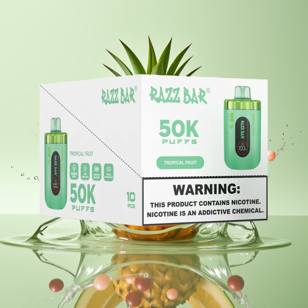 Razz Bar 50K Puffs Malha 1.0 Ohm Recarregável Fruta Tropical