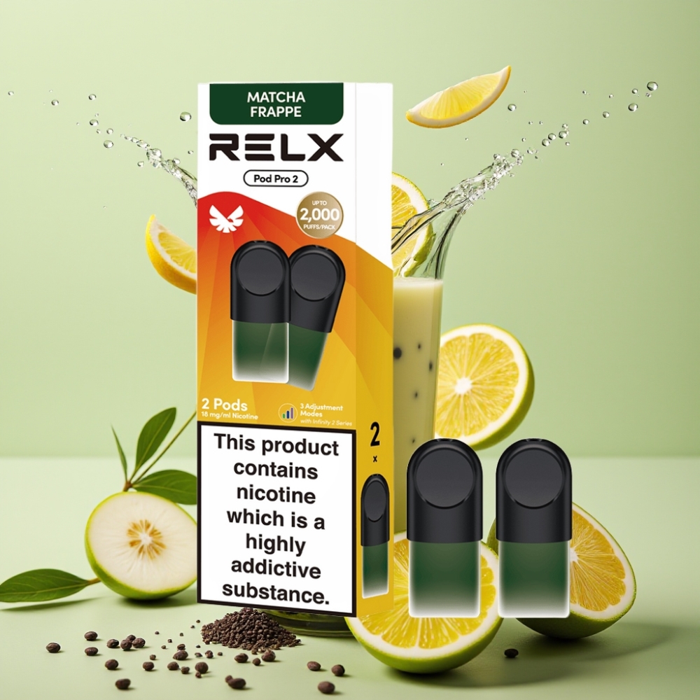 RELX Pod Pro 2 600 Puffs 1.8% Nic Chá-Matcha Frappe 1.9ml 3 Modos