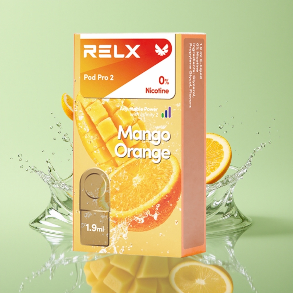 RELX Pod Pro 2 600 puffs 1.9ml 0% nic Manga Laranja Eco/Smooth/Boost