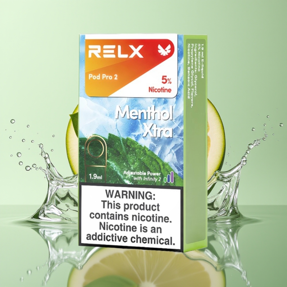 RELX Pod Pro 2 600 puffs 5% nic 1.9ml Mentol Xtra 3 modos de voltagem 2/3 pods