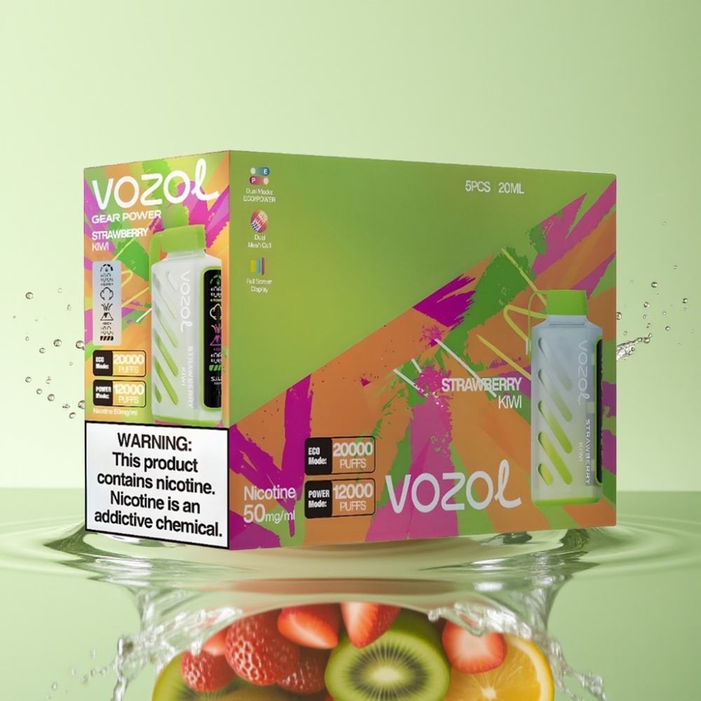 VOZOL Gear Power 20000 Puffs Morango Kiwi Tela Inteira Dual Mesh 20mL 50mg