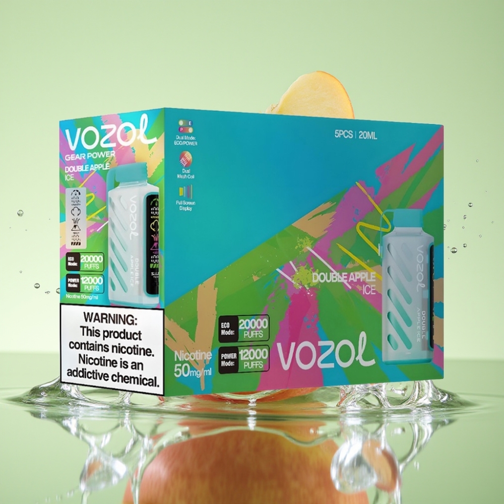 VOZOL Gear Power 20000 Puffs S.i.L.C. Tech Dual Mesh Coil 20mL Maçã Verde e Gelo