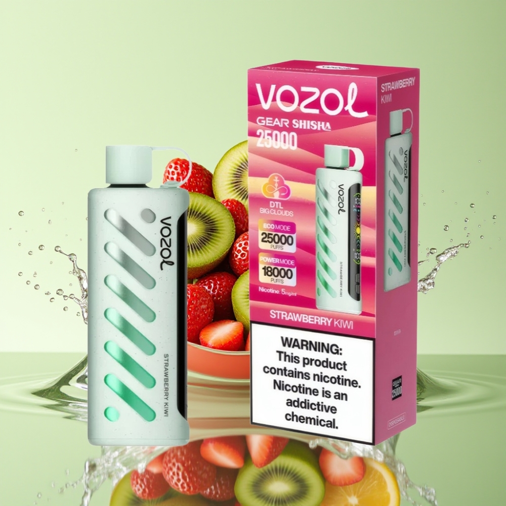 VOZOL Gear Shisha 25000 Puffs Morango Kiwi S.i.L.C Tech Dual Mesh 1000mAh 5mg/ml