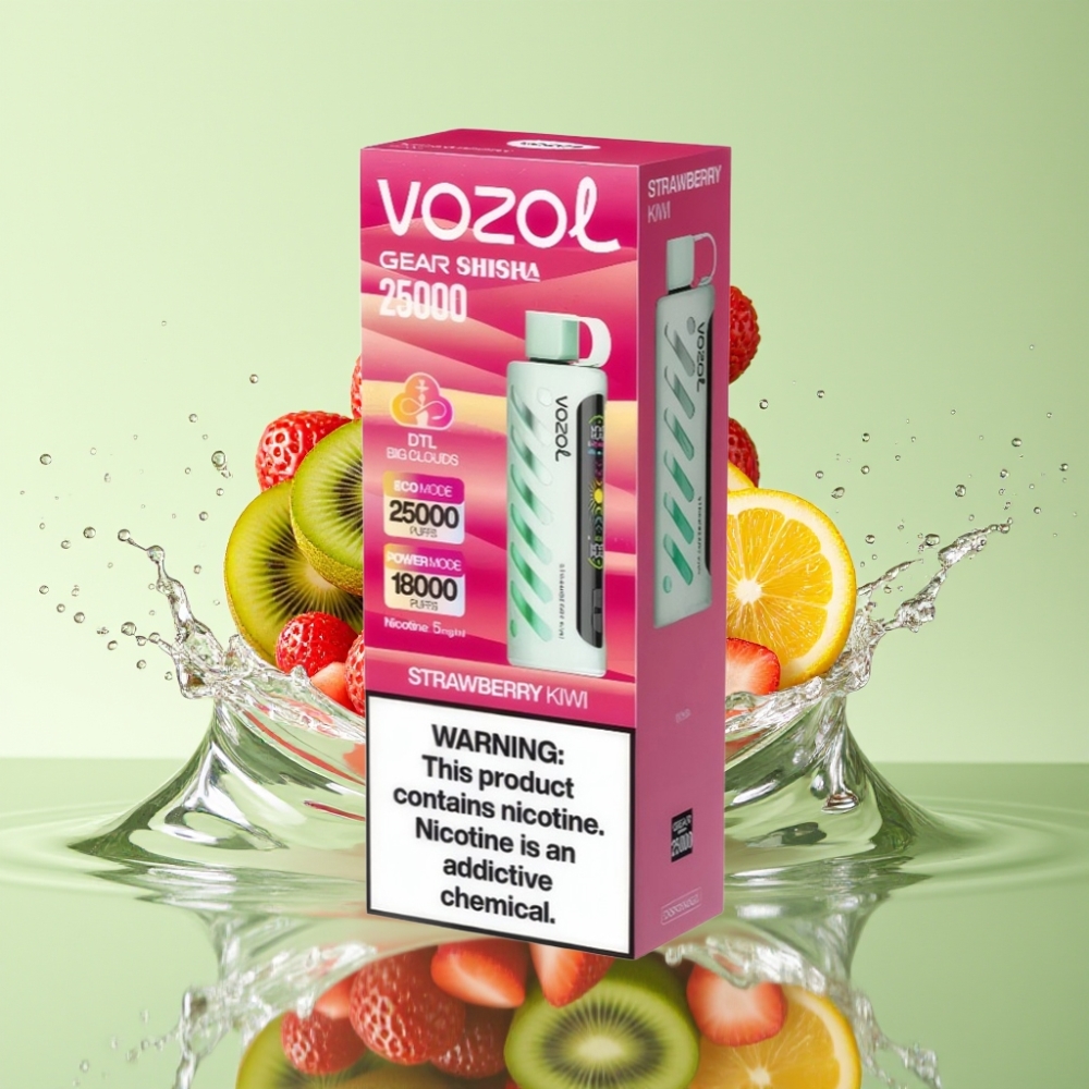 VOZOL Gear Shisha 25000 Puffs Morango Kiwi S.i.L.C Tech Dual Mesh 1000mAh 5mg/ml