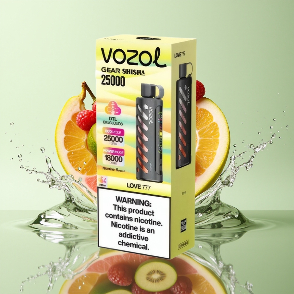 VOZOL Gear Shisha 25000 Puffs Sabor Amor 777 30 Sabores Dual Mesh 1000mAh 5mg/ml