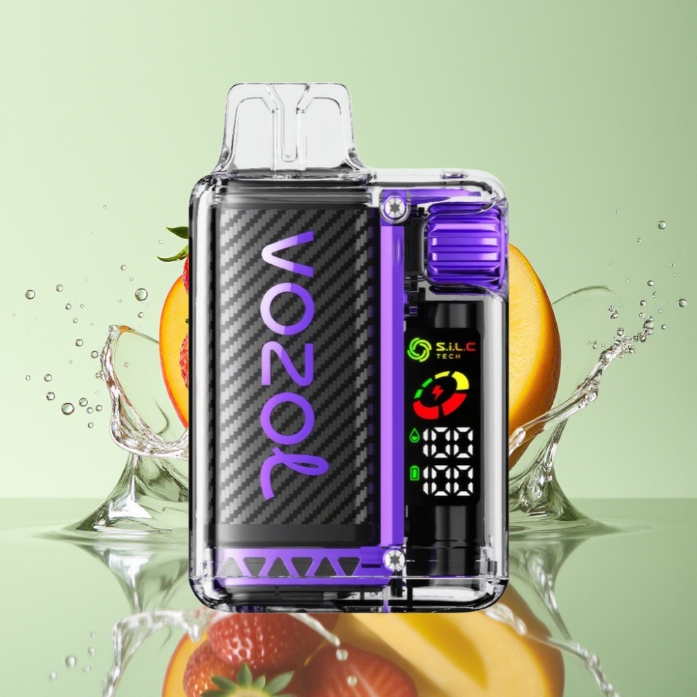 VOZOL Vista 20000 Puffs Recarregável 650mAh 2% Nicotina OLED Tela Dupla Mesh Morango Manga