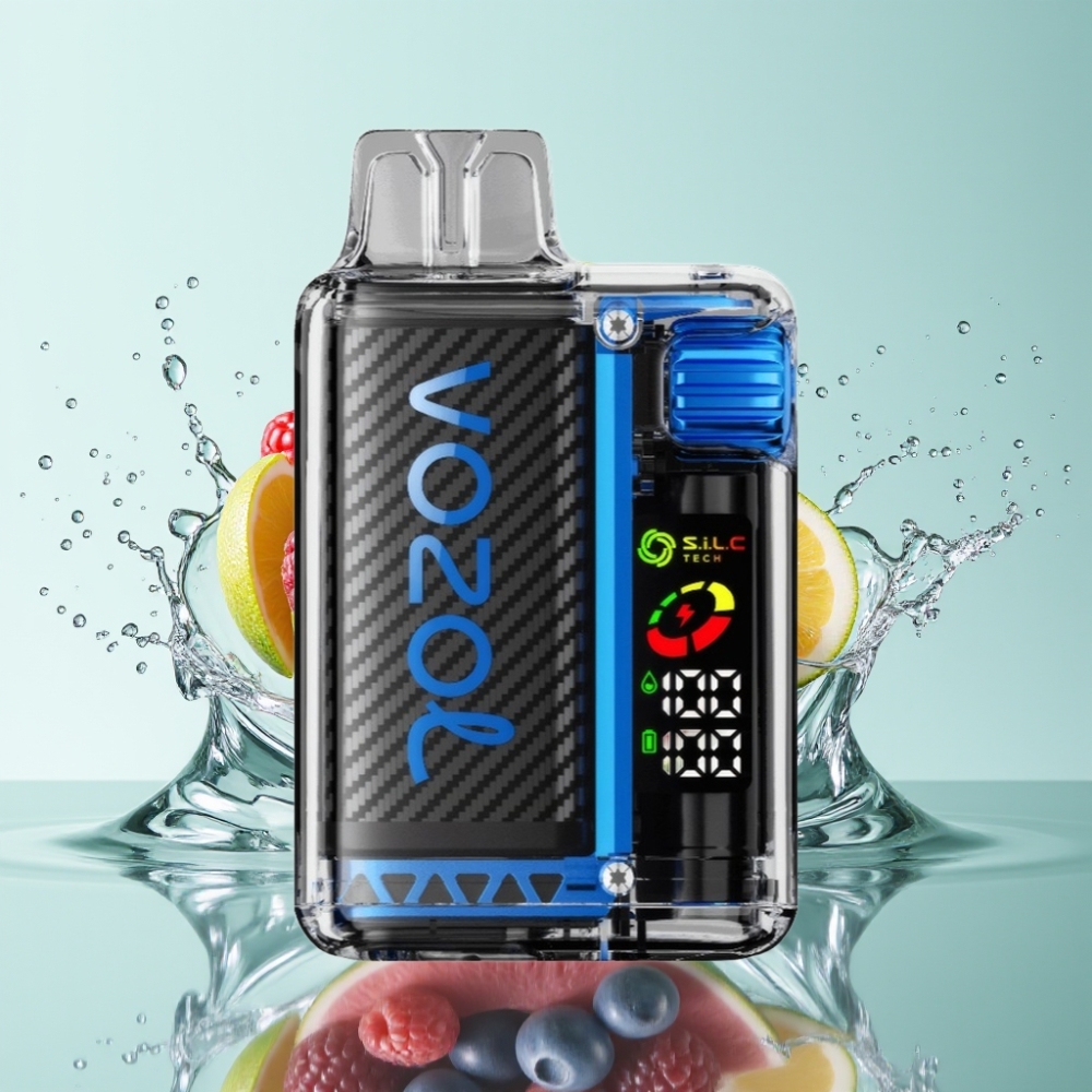 VOZOL Vista 20000 Puffs Recarregável 650mAh 2% Nicotina Tela OLED Sabor Framboesa Azul Gelo
