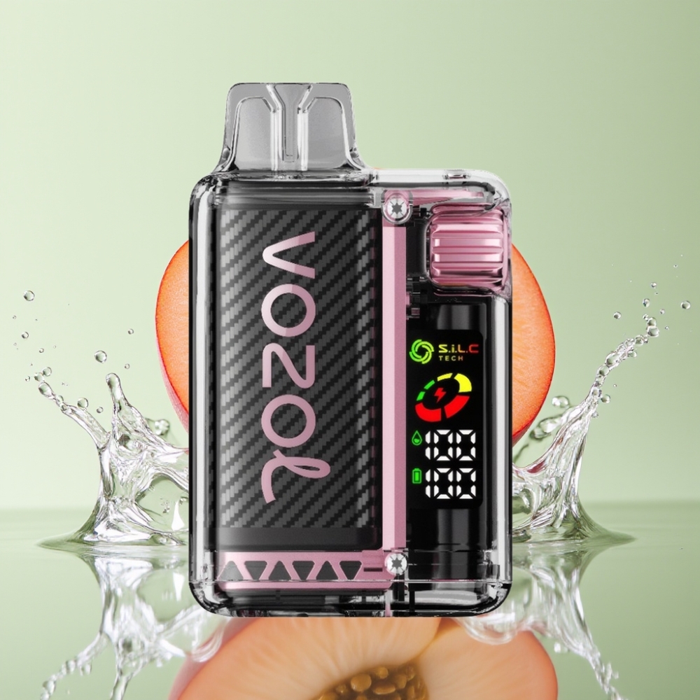 VOZOL Vista 20000 Puffs Recarregável 650mAh 2% Nicotina Tela OLED Sabor Pêssego Gelado
